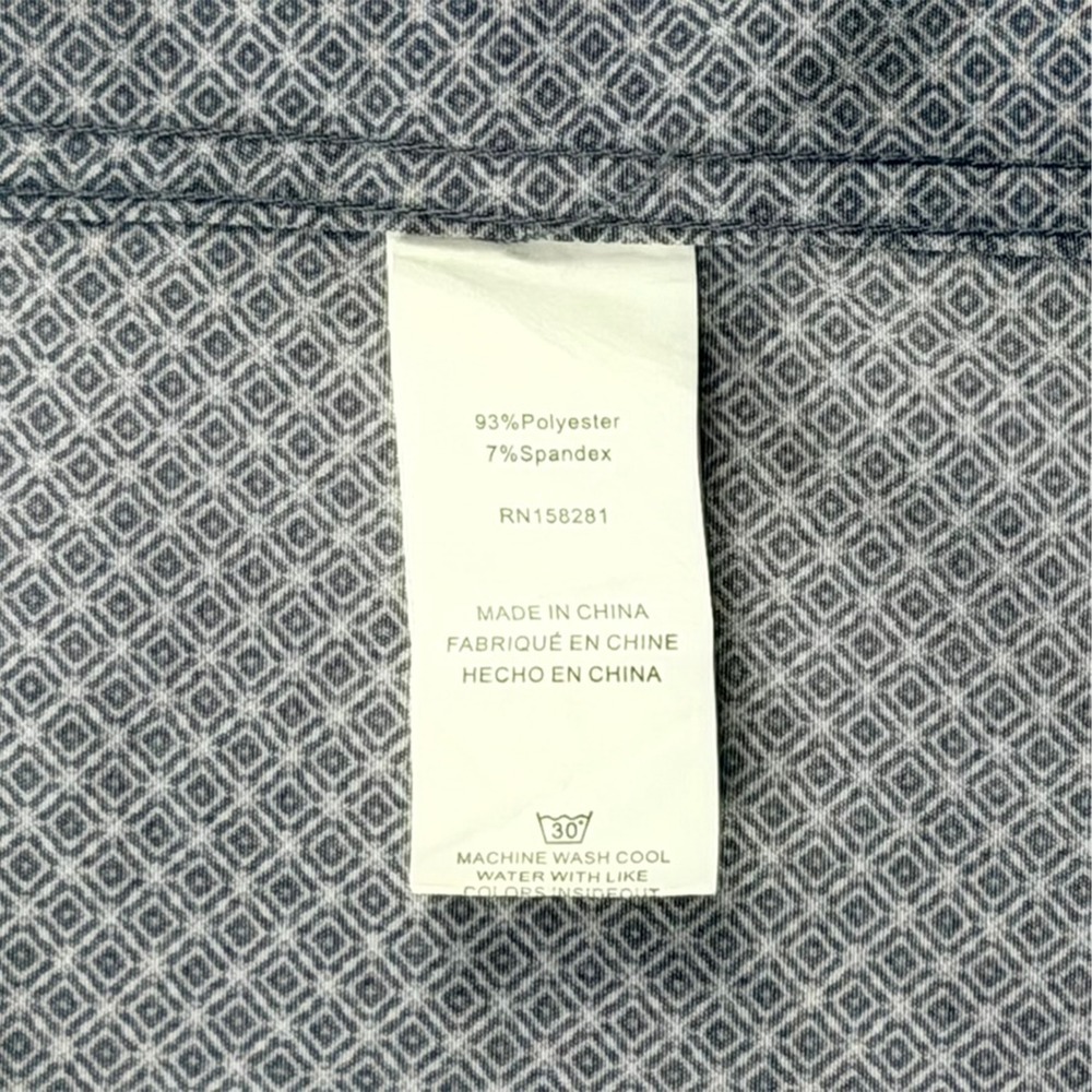 Tom Baine Slim Fit Dress Shirt XL 17-17.5 Blue Geometric Stretch Wrinkle Free - Picture 6 of 9